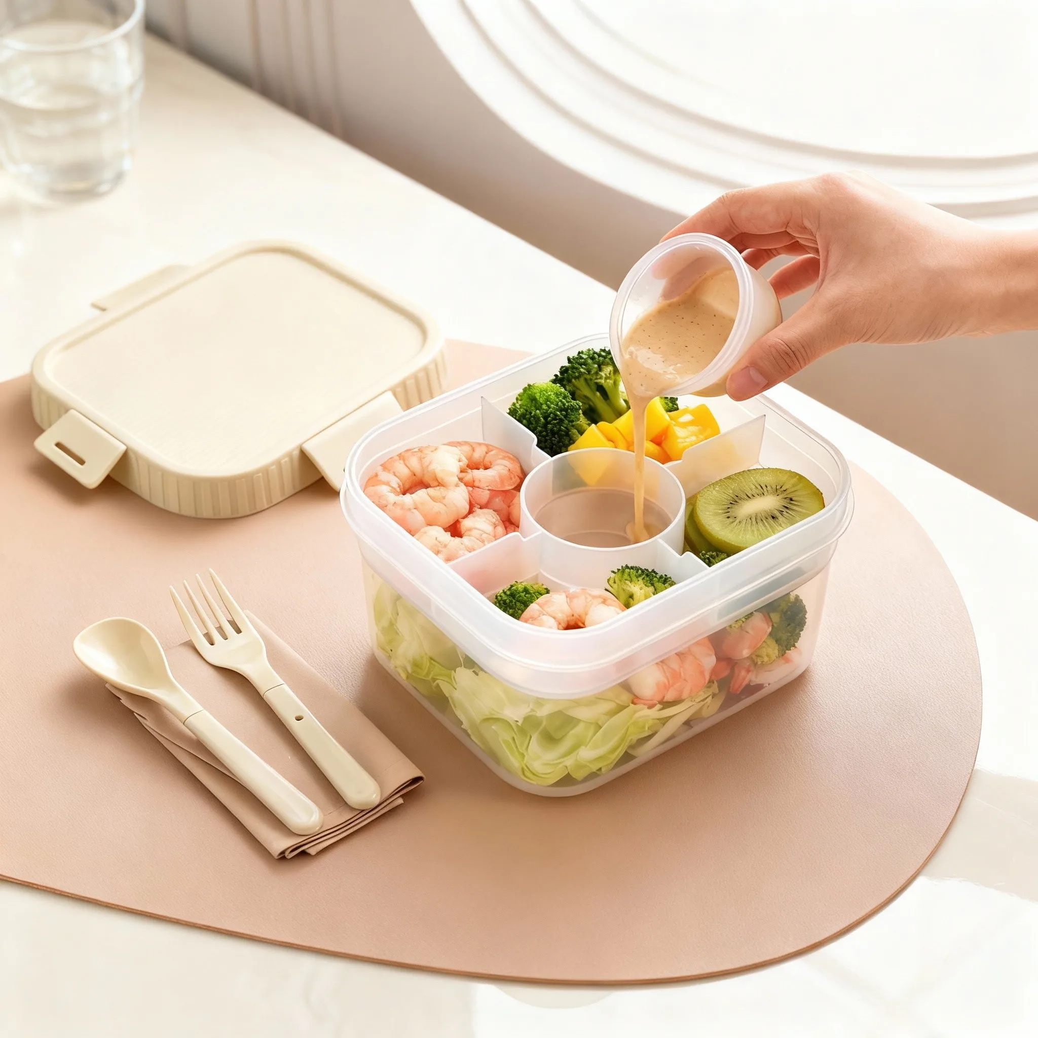 Food Storage Oven Safe - Портативный пластиковый ланч-бокс с двойными отделениями,